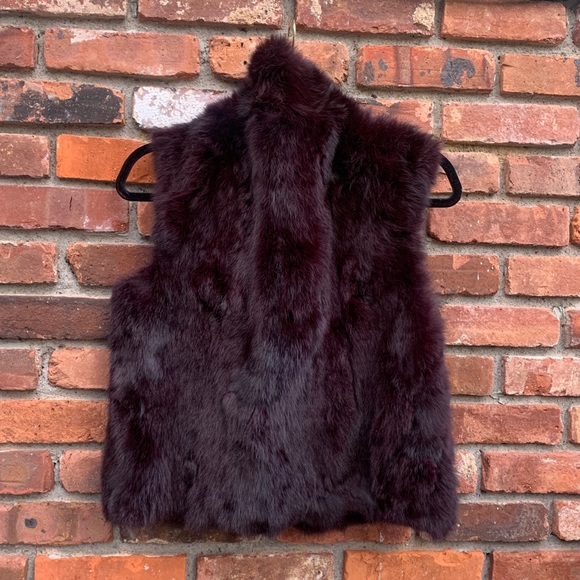 Adrienne Landau slim rabbit fur vest M Merlot - Picture 2 of 11